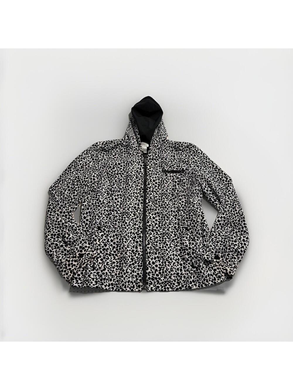 Chico’s Zenergy Black And White Leopard Print Windbreaker W/hood Women’s Size 2